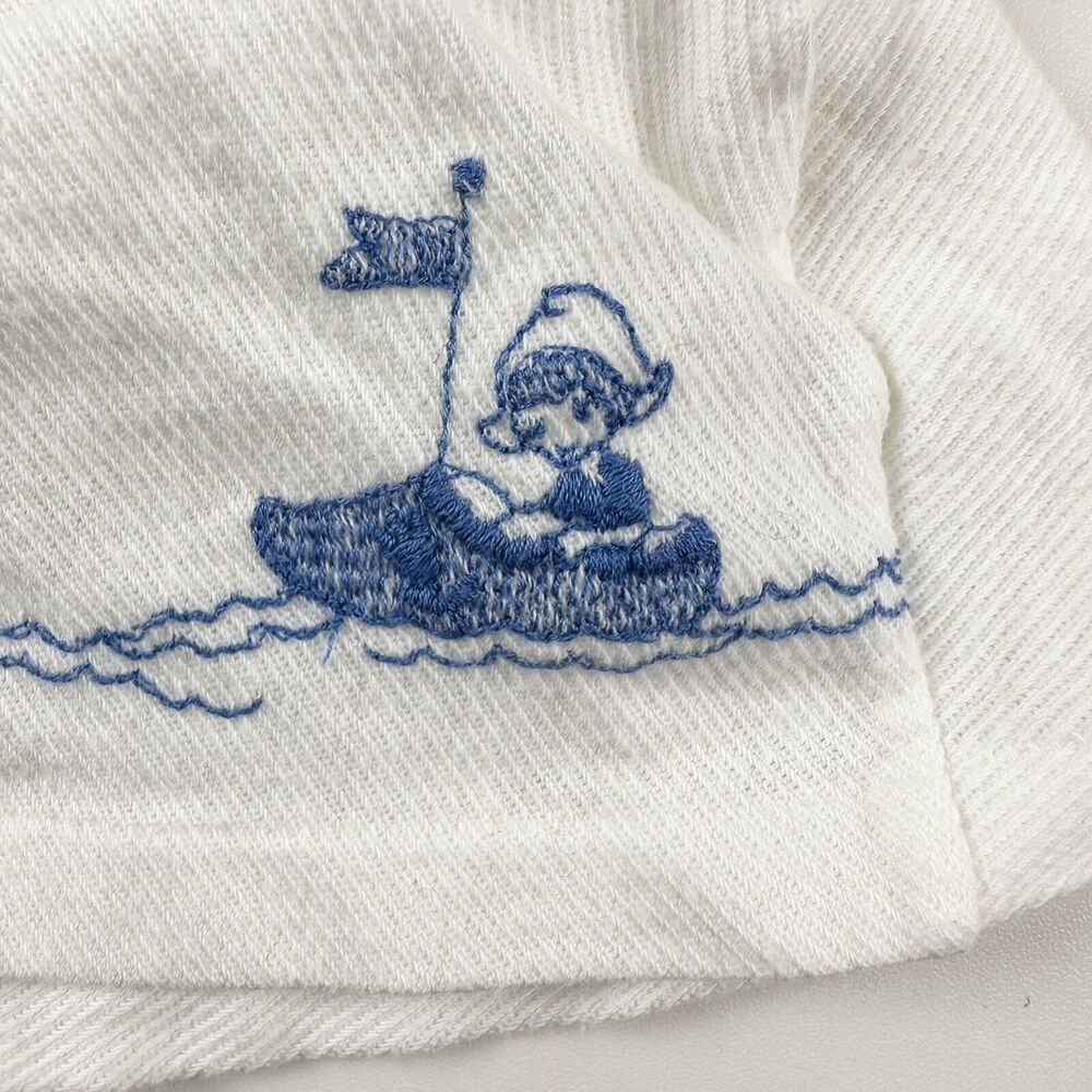 Carters Vintage Baby One Year Snap Shirt White Embroidered Girl Danish Clog Boat - Picture 4 of 7